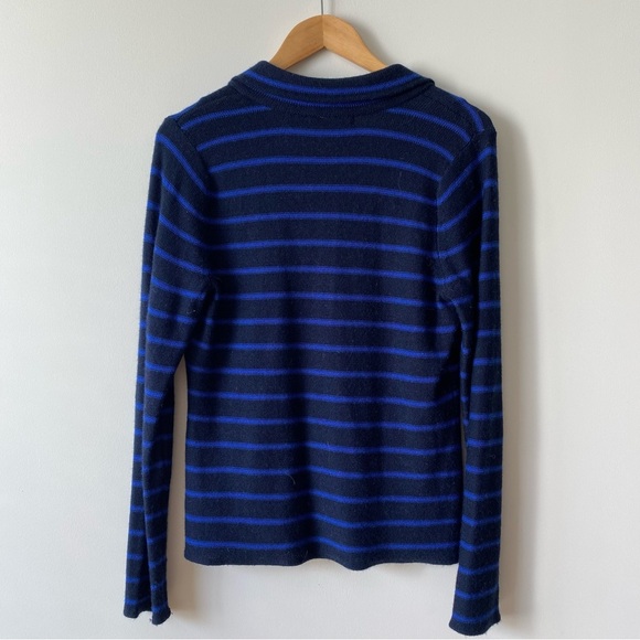 Tahari Merino Wool Blend Black & Blue Stripes Long Sleeves Button Up Cardigan - Picture 2 of 9